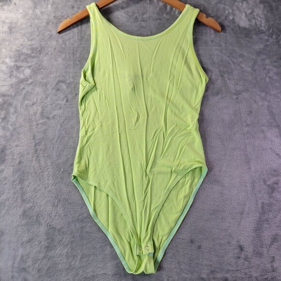 Forever 21 Womens Bodysuit Medium Green Striped Sleeveless Stretch Casual Y2K - Picture 1 of 9